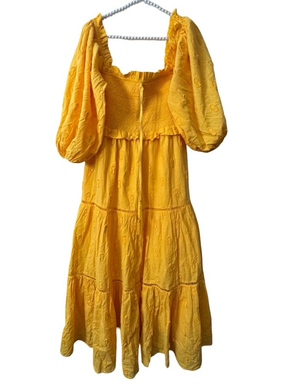 FARM Rio Embroidered Pineapple Dress Puffed Sleeve Tiered Skirt Smocked Bodice - Picture 6 of 14
